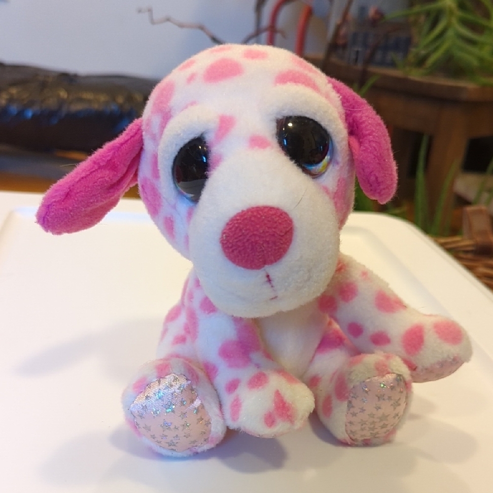 Pink and White Plush Dog Toy